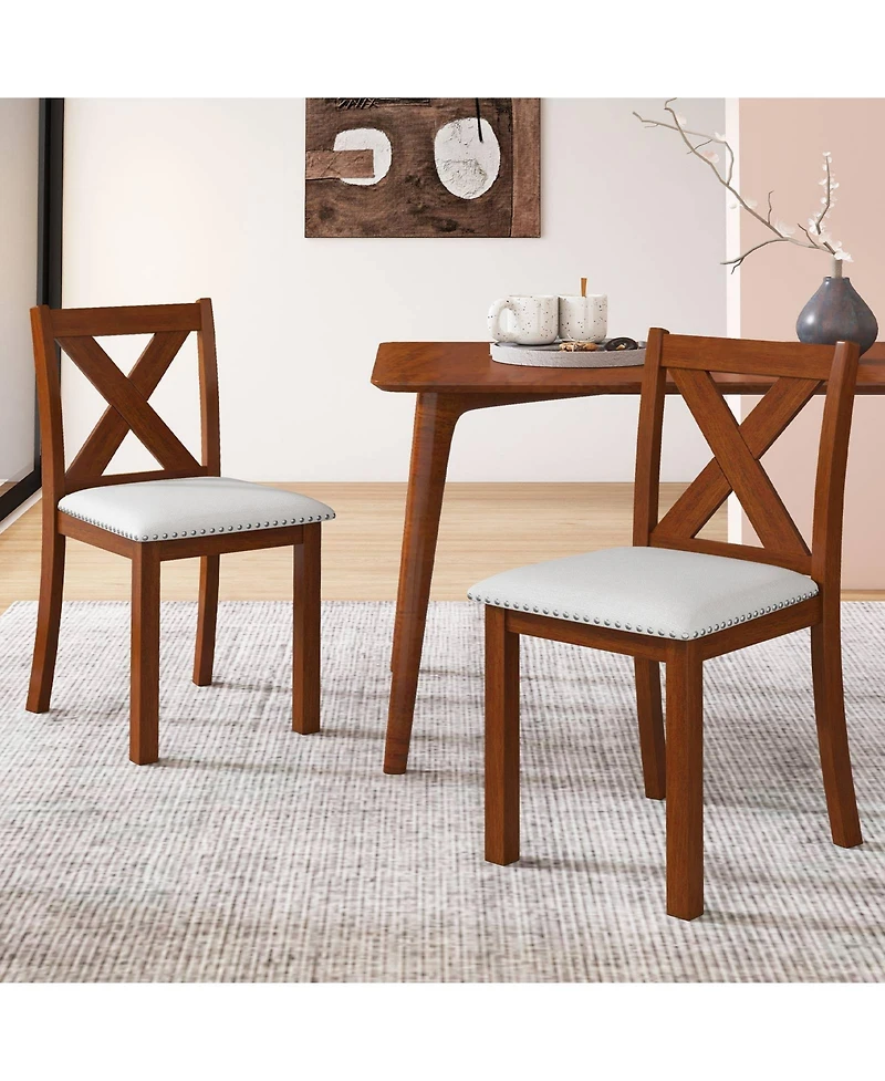 Gymax Wooden Dining Chair Set of 2 w/Acacia Wood Legs Padded Seat Curved Back