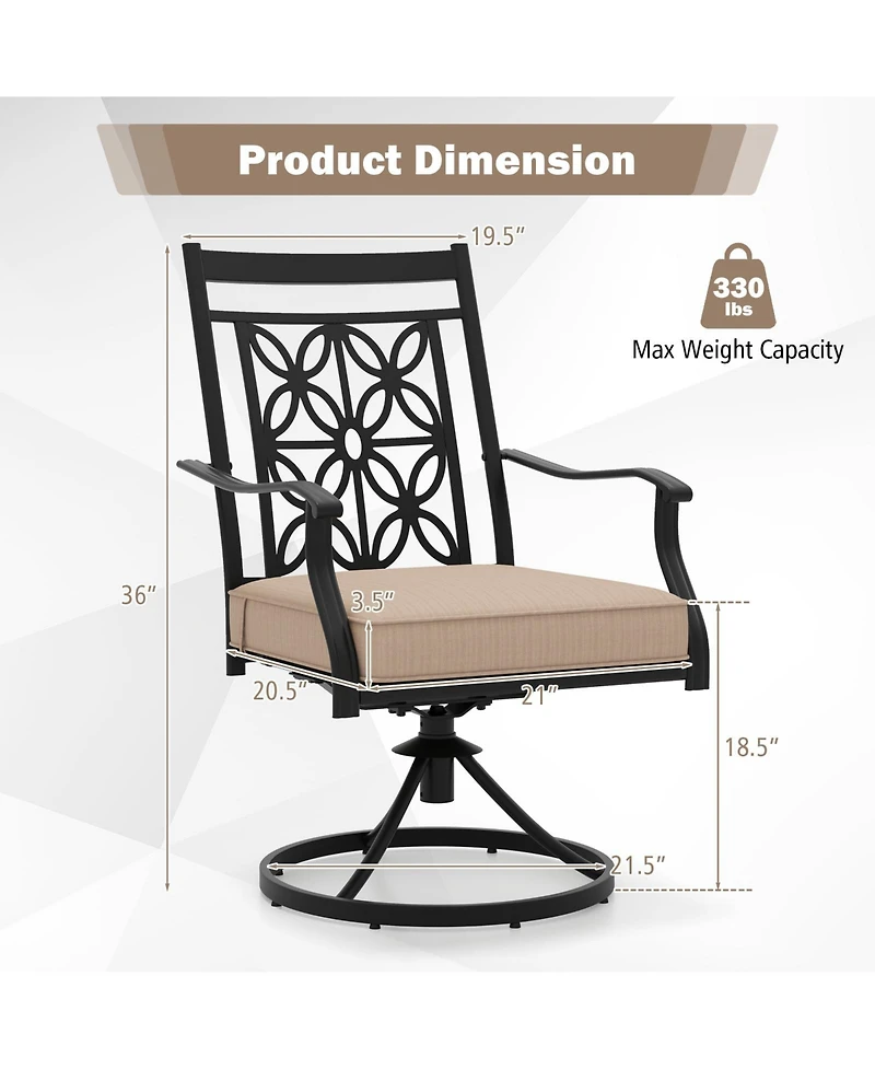 Gymax Patio Metal Swivel Chairs Set of 2 Fabric Bistro Rocker Chairs w/ Curved Armrests