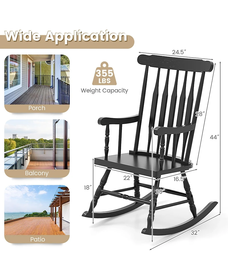 Gymax Wooden Rocking Chair Single Rocker Indoor Garden Patio Yard