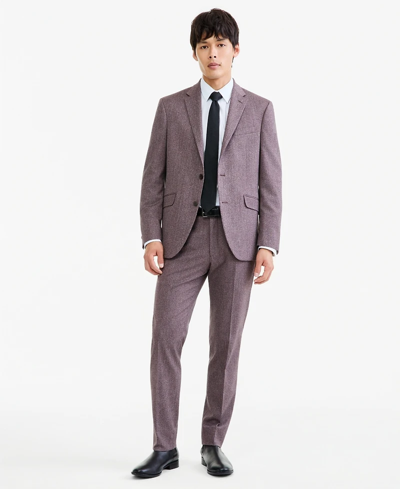 Kenneth Cole Reaction Men's Eggplant Herringbone Slim Techni-Cole Suit Jacket