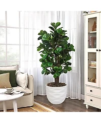 LuxenHome 17.4-Inch Round Waves MgO Planter, White