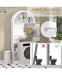 Yigii Over The Toilet Storage Cabinet Freestanding Adjustable Shelf Anti-tip Arched Doors Space-saving Multifunctional