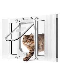 Cozito Adjustable Window Cat Door 23"–28" Wide with 4 Lock Modes and Aluminum Frame