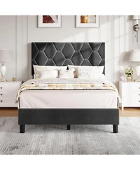 gaomon Bed Frame with Upholstered Headboard, Frame, Heavy-Duty Platform Strong Wood Slats, No Box Spring Needed