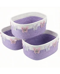 Yigii 3 Purple Butterfly Woven Cotton Baskets for Home Storage