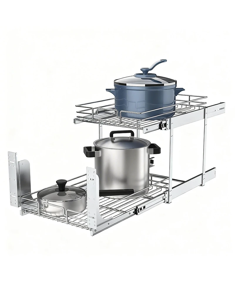 Yigii 2-Tier Metal Pullout Cabinet Organizer, Chrome