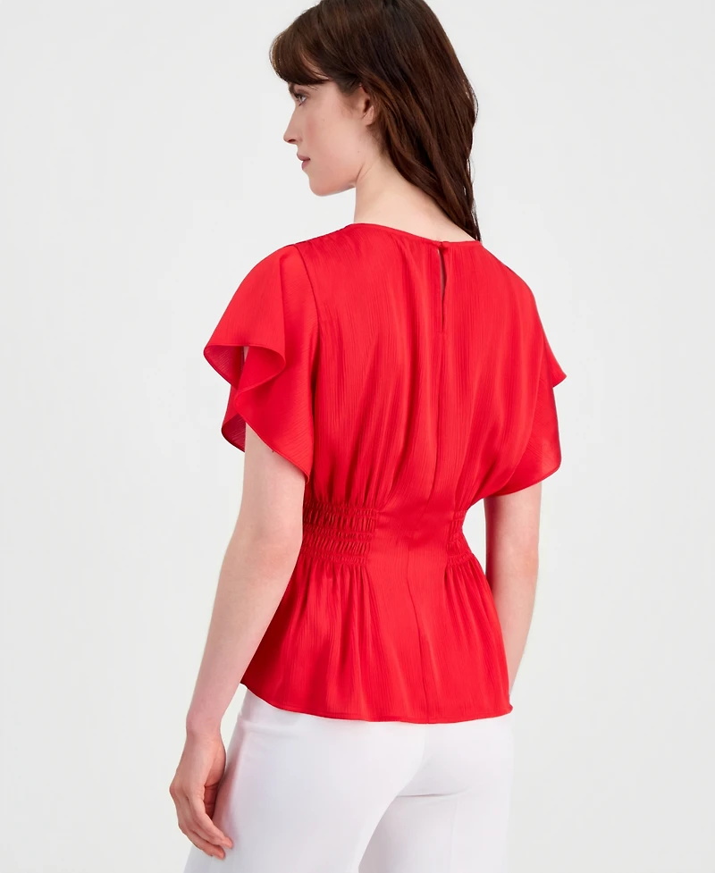 Anne Klein Women's Flutter-Sleeve Smocked-Waist Top