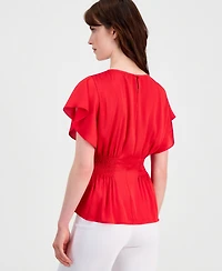 Anne Klein Women's Flutter-Sleeve Smocked-Waist Top