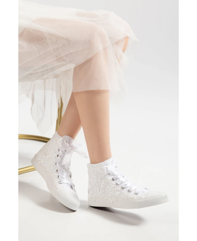 Forever & Always Shoes Women's Isolde Lace High Top Bridal Sneaker