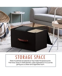 Ornavo Home Pack Foldable Linen Storage Bin with Faux Leather Handles and Lid