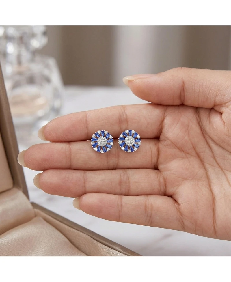 Sterling Silver 14K Gold Plated, 18K Rose White Plated Red Baguette and Clear Round Cubic Zirconia Pear Drop Earrings