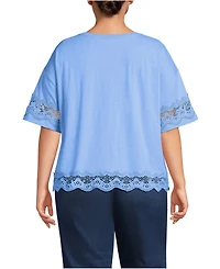 Lands' End Plus Short Sleeve Slub Jersey Cutwork T-Shirt
