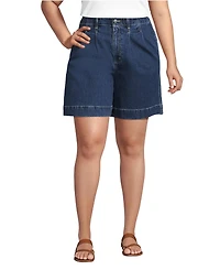 Lands' End Women's Soft Denim High Rise 7" Pleated Trouser Shorts