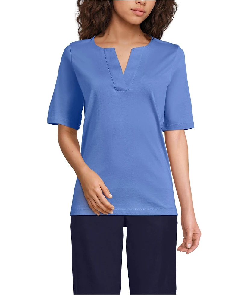 Lands' End Women's Supima Jersey Half Sleeve Splitneck Shirt