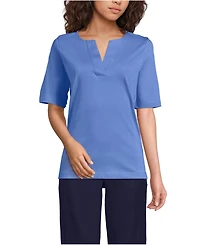 Lands' End Women's Supima Jersey Half Sleeve Splitneck Shirt