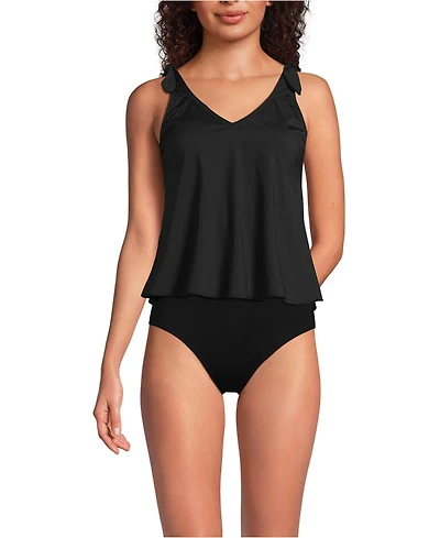 Lands' End Women's D-Cup Tie Shoulder Flutter Tankini Top