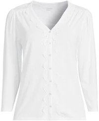 Lands' End Plus 3/4 Sleeve Slub V-neck Lace Trim Top