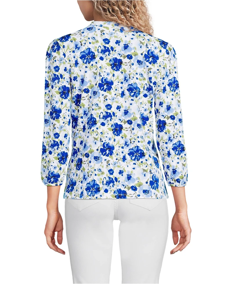 Lands' End Women's Lightweight Jersey Button Pintuck Top