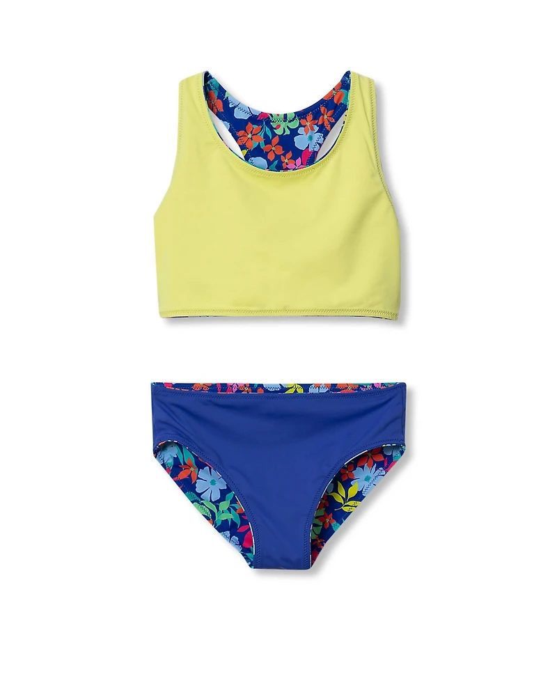 Lands' End Girls Chlorine Resistant Reversible Sporty Bikini Swimsuit Set
