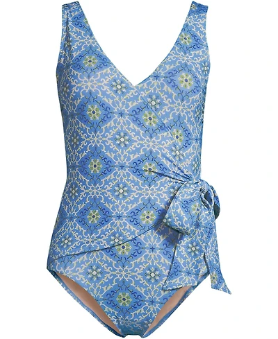 Lands' End Plus Size Side Tie Wrap One Piece Swimsuit