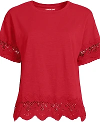 Lands' End Women's Short Sleeve Slub Jersey Cutwork T-Shirt