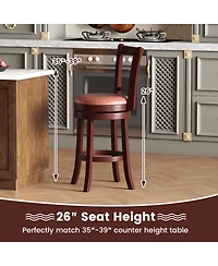 Gymax 26'' Counter Height Swivel Barstools Set of 2 High Backs and Footrests Solid Wood