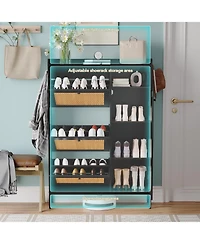 Homfan Shoe Storage Cabinet with 3 Flip Drawers, Rattan Hidden Freestanding Organizer Adjustable Shelves and Metal Knob for Entryway, Hallway