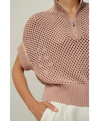 Lilysilk Women's Toscana Pointelle Knit Half-Zip Sweater