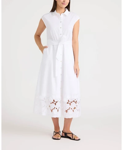 Ellen Tracy Women's Maxi Belted Dress with 3D Cutout Embroidery