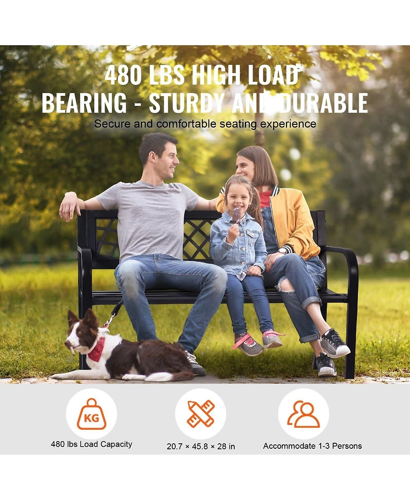 Gouun Metal Outdoor Patio Bench with Armrests and Backrest