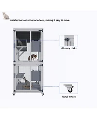 Zeus and Ruta Large Outdoor Cat Enclosure Catio With Wheels Multi Level Wooden Cat House With Platforms Lockable Doors