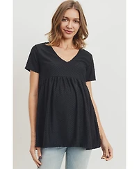 Hello Miz Maternity Swiss Dot V-Neck Empire Waist Short Sleeve Top