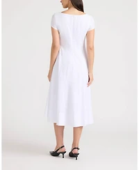 Ellen Tracy Women's Poplin Cap-Sleeve Paneled Dress