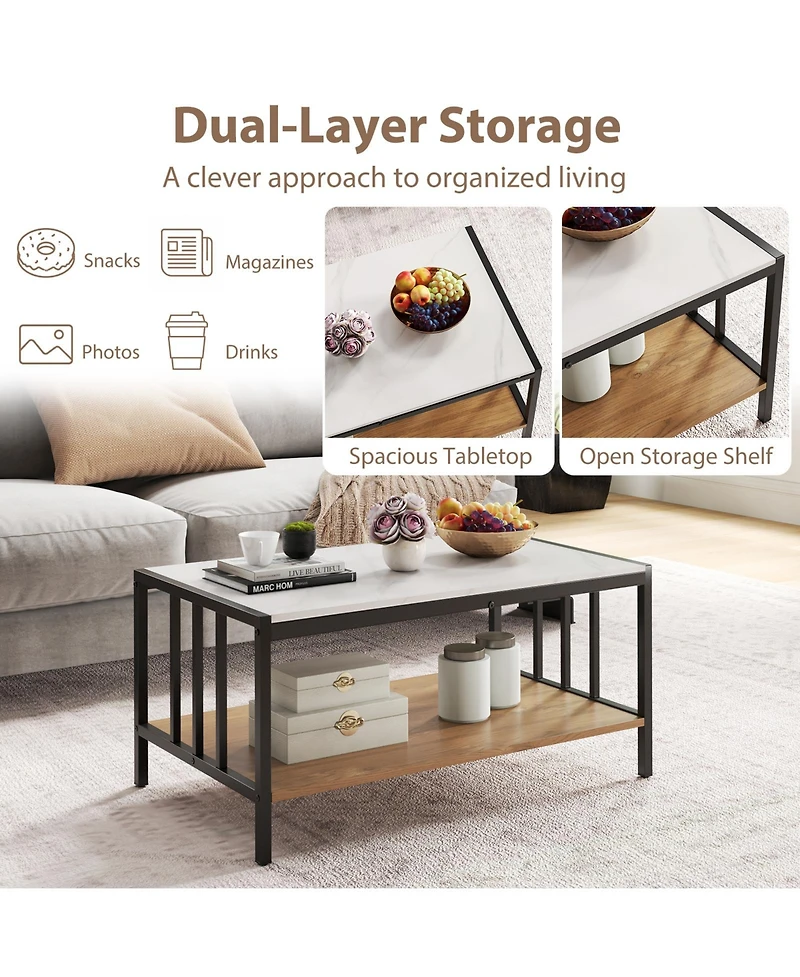 Slickblue White Coffee Table 2 Tier Sintered Stone Tabletop