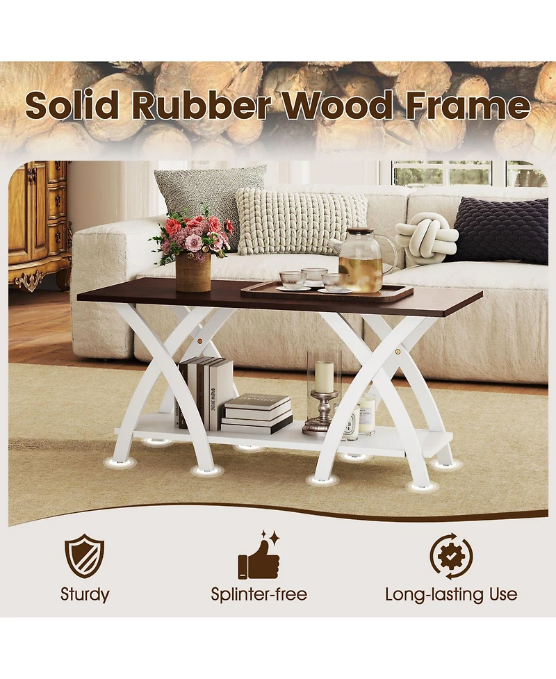 Slickblue Walnut Farmhouse Coffee Table 2 Tier Storage Shelf