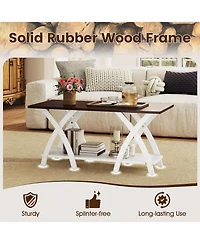 Slickblue Walnut Farmhouse Coffee Table 2 Tier Storage Shelf