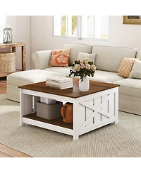 Slickblue Farmhouse Coffee Table Square with Storage Shelf