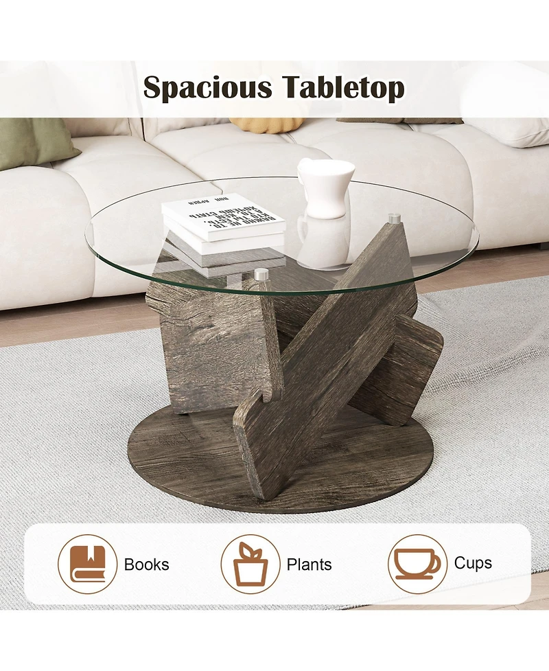 Slickblue Round Glass Coffee Table Modern Center Table