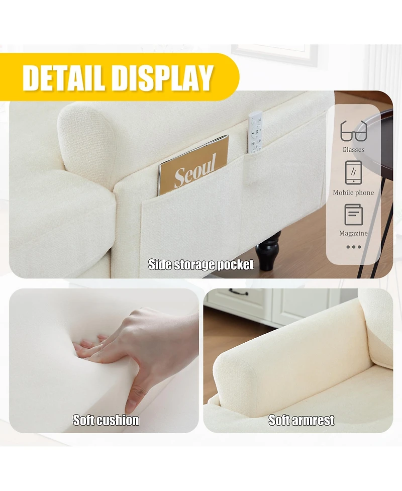 Rainsken Oversized Chaise Lounge Chair, Chenille Leisure Recliner Single Sofa with Wooden Legs and Side Pockets for Living Room, Bedroom