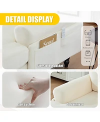 Rainsken Oversized Chaise Lounge Chair, Chenille Leisure Recliner Single Sofa with Wooden Legs and Side Pockets for Living Room, Bedroom