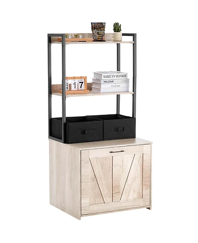 Aostirmotor Cat Litter Box Enclosure Furniture Hidden with 2 Shelves and 2 Baskets, Indoor Litter Box Cabinet