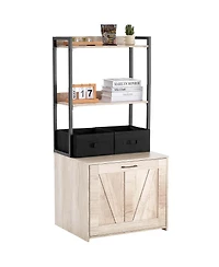 Aostirmotor Cat Litter Box Enclosure Furniture Hidden with 2 Shelves and 2 Baskets, Indoor Litter Box Cabinet