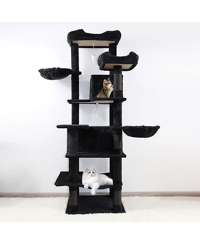 Aostirmotor 68" Cat Tree with Hammocks, Hanging Basket, Cat Cave and Scratching Posts, Plush Cat Tower for Indoor Cats