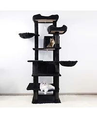 Aostirmotor 68" Cat Tree with Hammocks, Hanging Basket, Cat Cave and Scratching Posts, Plush Cat Tower for Indoor Cats