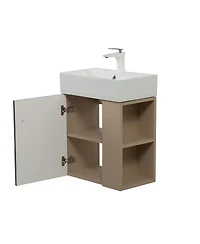 Sillysis Bathroom Vanity with Sink, Modern Wood Cabinet, Soft Close Door and Open Storage, Small Space Organizer