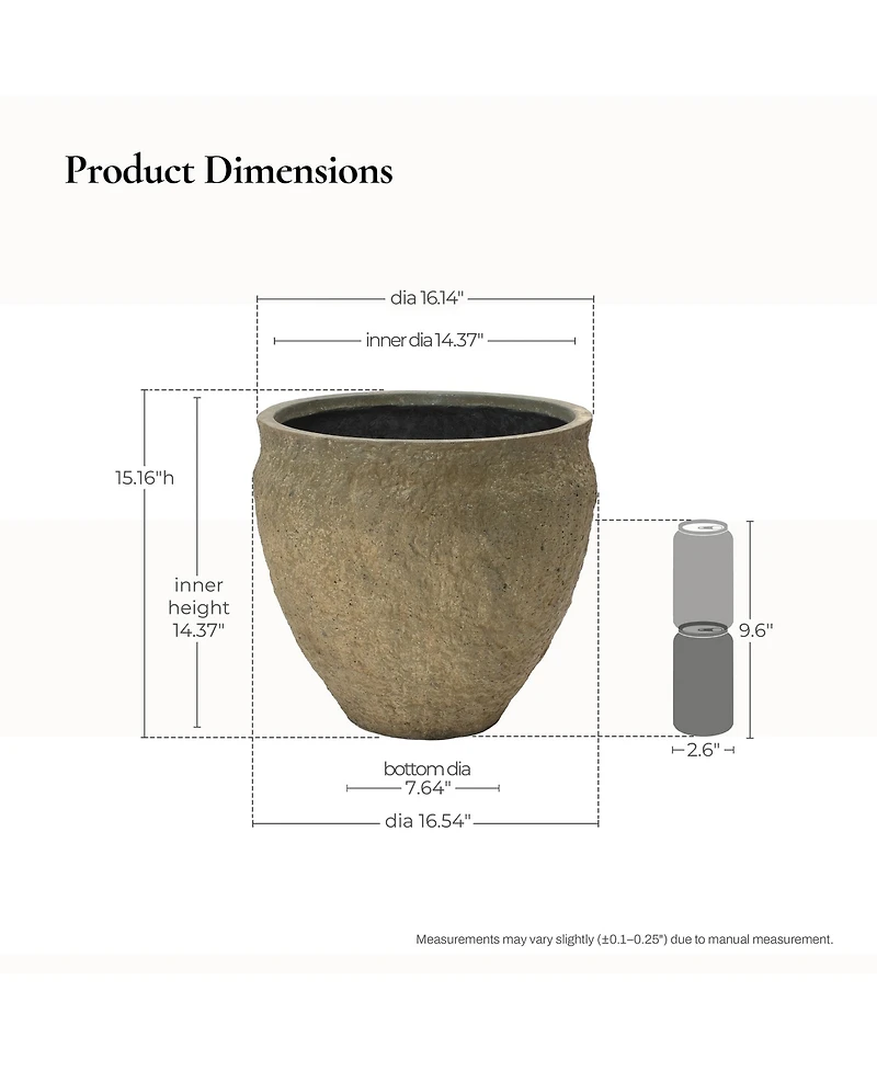 LuxenHome Dia Concrete Large Round Planter Pot, Rustic Textured Pot with Drainage Hole, Indoor Outdoor Plant Pot for Home Garden Patio
