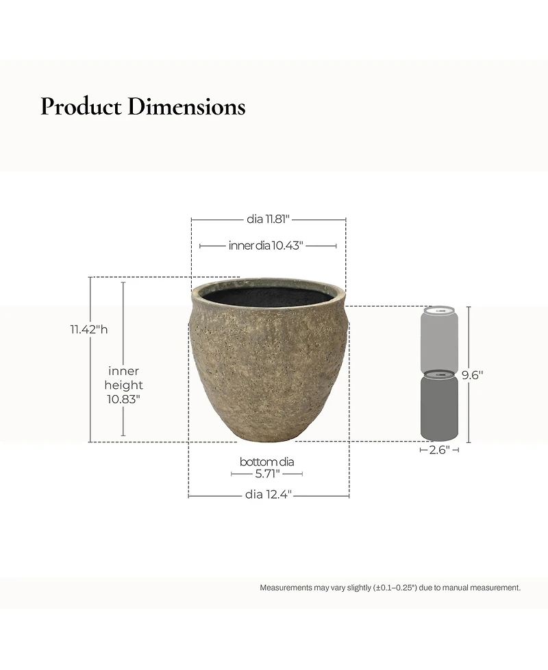 LuxenHome Dia Concrete Large Round Planter Pot, Rustic Textured Pot with Drainage Hole, Indoor Outdoor Plant Pot for Home Garden Patio