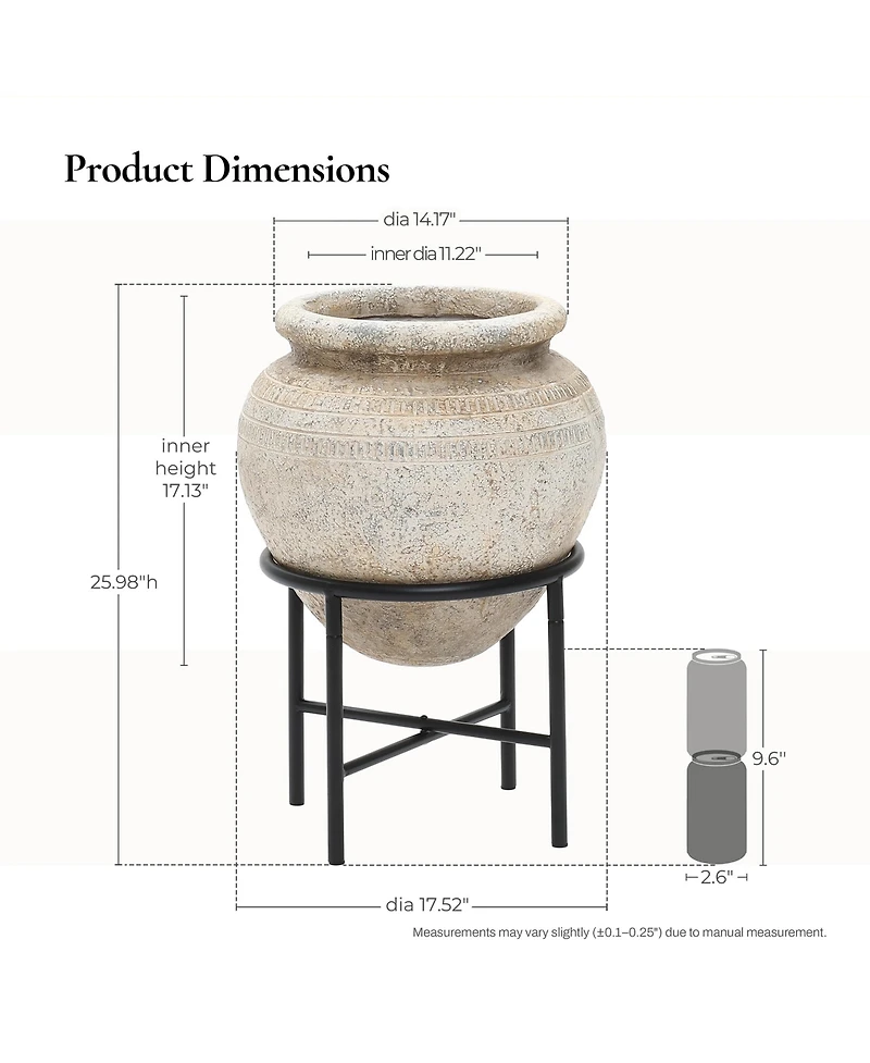 LuxenHome Dia Large Planters for Indoor Plants, Indoor Plant Pots with Stand, Distressed Cachepot for Living Rooms, Entryway, Office