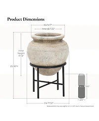 LuxenHome Dia Large Planters for Indoor Plants, Indoor Plant Pots with Stand, Distressed Cachepot for Living Rooms, Entryway, Office