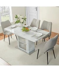 Clihome 47.24"-63"Modern Rectangle Dining Table, Stretchable, with Printed Marble Table Top+Storage Cabinet Table Leg with Metal Base
